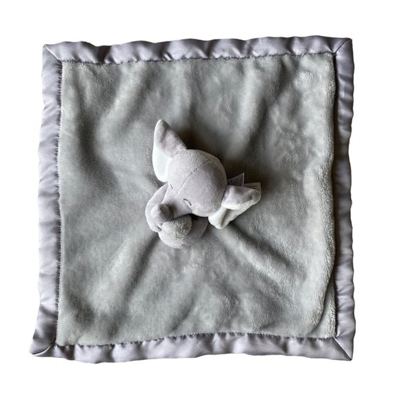 Carter's  Elephant Lovey Security Blanket Grey Gray Satin Edging Backside 14x14 - Picture 5 of 8